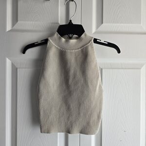 Aritzia Babaton Cream High Neck Ribbed Sleeveless Top Size XS
